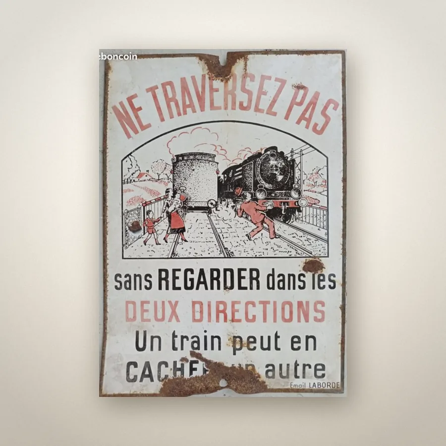 Plaque émaillée de signalisation ferroviaire, 1950 · 38 × 27 cm