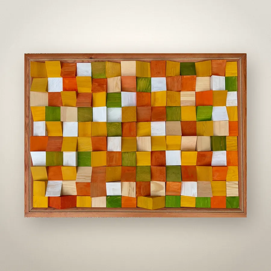 Tableau bois couleurs, Bois peint · 55 × 75 cm